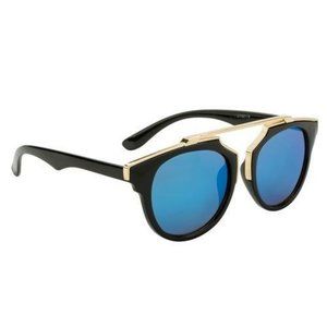 Downtown Black Frame and Gold with Blue Lens Retro Sunglasses